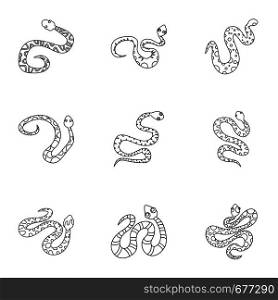 Venomous snake icon set. Outline set of 9 venomous snake vector icons for web isolated on white background. Venomous snake icon set, outline style