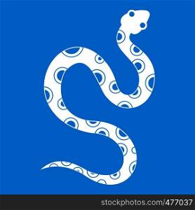 Venomous snake icon white isolated on blue background vector illustration. Venomous snake icon white