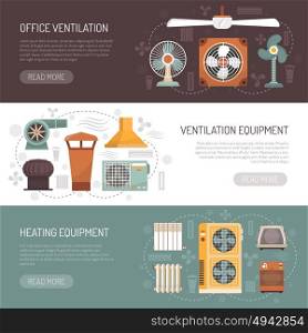 Ventilation Conditioning And Heating Banners. Colorful ventilation conditioning and heating equipment for office and home flat banners isolated vector illustration