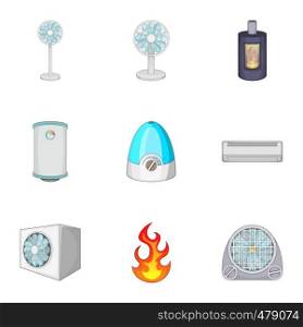 Ventilation icons set. Cartoon set of 9 ventilation vector icons for web isolated on white background. Ventilation icons set, cartoon style