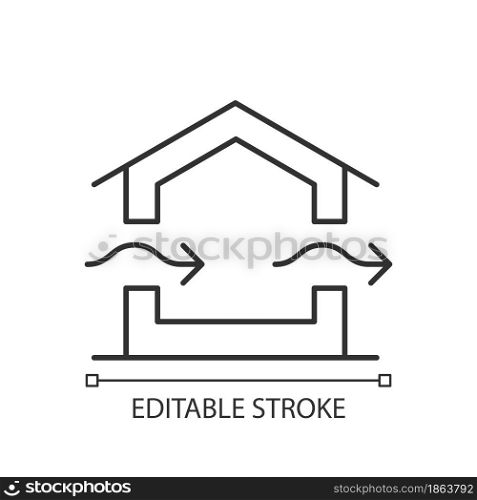 Ventilation system linear icon. Providing natural ventilation in building. Prevent condensation. Thin line customizable illustration. Contour symbol. Vector isolated outline drawing. Editable stroke. Ventilation system linear icon