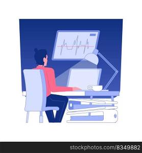 Venture capitalist isolated concept vector illustration. Venture capitalist with laptop working at night, business strategy, startup funding, investment process, raising money vector concept.. Venture capitalist isolated concept vector illustration.