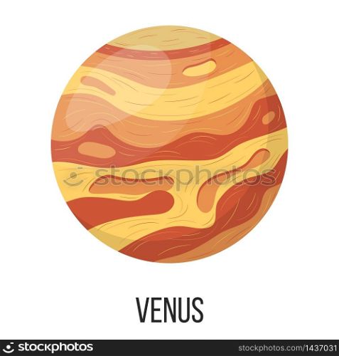 Venus planet isolated on white background. Planet of solar system. Cartoon style vector illustration for any design.