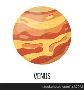 Venus planet isolated on white background. Planet of solar system. Cartoon style vector illustration for any design.