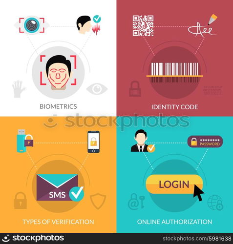 Verification Design Concept Set With Biometrics Flat Icons Isolated