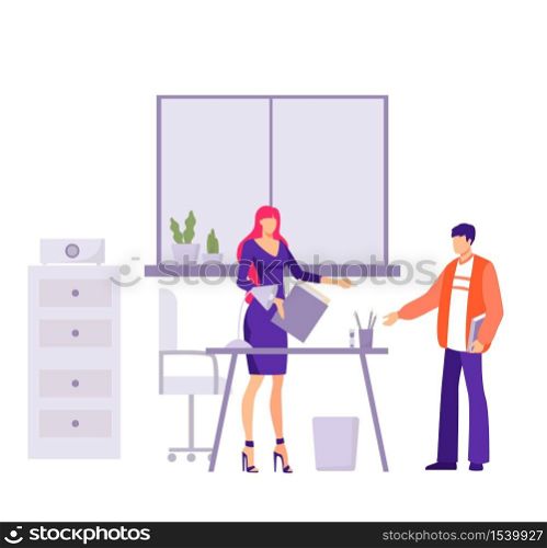 Verification financial commission in office illustration. Female character auditor records documentation in company collects and records statistics regulates vector bookkeeping.. Verification financial commission in office illustration. Female character auditor records documentation in company.