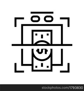 verification of banknotes for authenticity line icon vector. verification of banknotes for authenticity sign. isolated contour symbol black illustration. verification of banknotes for authenticity line icon vector illustration