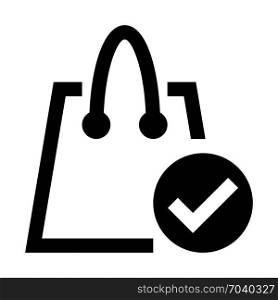 Verified shopping bag, icon on isolated background