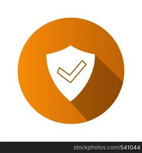 Verified user flat design long shadow glyph icon. Protection, security. Antivirus program emblem. Successfully tested. Shield with check mark. Vector silhouette illustration. Verified user flat design long shadow glyph icon