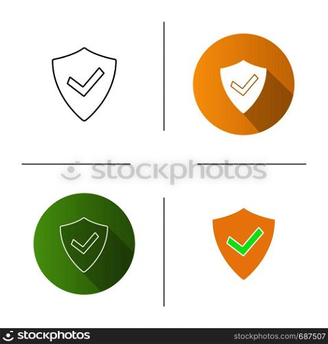 Verified user icon. Protection, security. Antivirus program emblem. Successfully tested. Shield with check mark. Flat design, linear and color styles. Isolated vector illustrations. Verified user icon