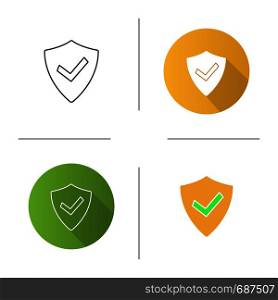 Verified user icon. Protection, security. Antivirus program emblem. Successfully tested. Shield with check mark. Flat design, linear and color styles. Isolated vector illustrations. Verified user icon