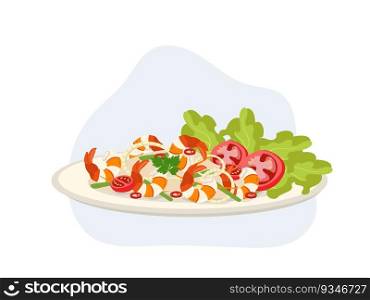 Vermicelli and shrimp salad, a popular Thai salad. Spicy Thai food. cartoon vector illustration