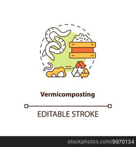 Vermicomposting concept icon. Composting method idea thin line illustration. Converting organic materials into humus-like material. Vector isolated outline RGB color drawing. Editable stroke. Vermicomposting concept icon