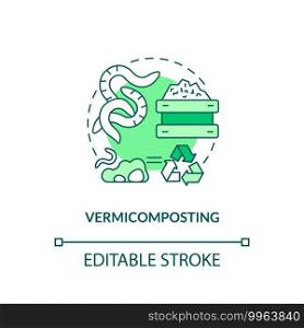 Vermicomposting concept icon. Composting method idea thin line illustration. Vermin-compost. Preparing enriched compost. Using worms. Vector isolated outline RGB color drawing. Editable stroke. Vermicomposting concept icon