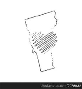 Vermont US state hand drawn pencil sketch outline map with heart shape. Continuous line drawing of patriotic home sign. A love for a small homeland. T-shirt print idea. Vector illustration.. Vermont US state hand drawn pencil sketch outline map with the handwritten heart shape. Vector illustration