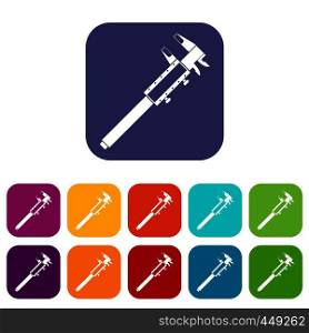 Vernier caliper icons set vector illustration in flat style In colors red, blue, green and other. Vernier caliper icons set flat
