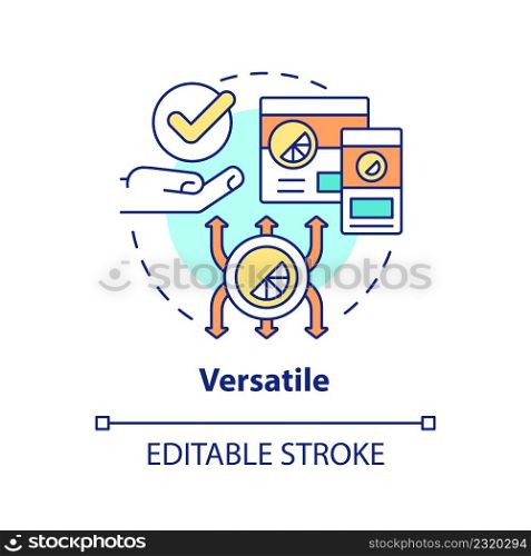 Versatile concept icon. Business promotion. Good logo design characteristics abstract idea thin line illustration. Isolated outline drawing. Editable stroke. Arial, Myriad Pro-Bold fonts used. Versatile concept icon