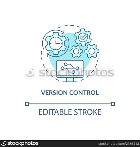 Version control turquoise concept icon. Safety of sensitive data abstract idea thin line illustration. Isolated outline drawing. Editable stroke. Roboto-Medium, Myriad Pro-Bold fonts used. Version control turquoise concept icon