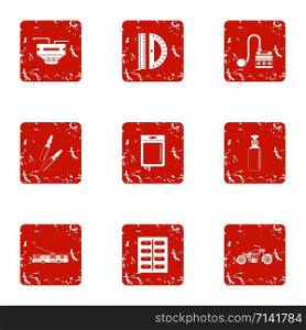 Version icons set. Grunge set of 9 version vector icons for web isolated on white background. Version icons set, grunge style