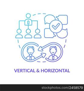 Vertical and horizontal blue gradient concept icon. Corporate hierarchy. Project communication management abstract idea thin line illustration. Isolated outline drawing. Myriad Pro-Bold font used. Vertical and horizontal blue gradient concept icon