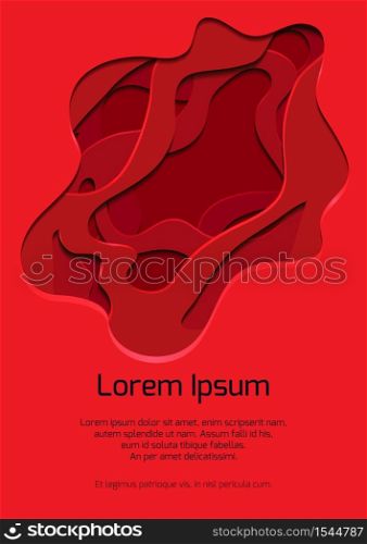 Vertical banner in red color with 3d element cut out of paper. Vector template for presentations, banners, flyers and your design.. Vertical banner in red color with 3d element cut out of paper. Vector template