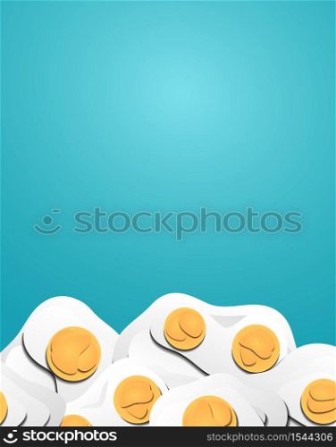 Vertical banner with 3d eggs cut out from paper. Fried eggs. Vector template for presentations, banners, flyers and your design. . Vertical banner with 3d eggs cut out from paper. Fried eggs. Vector template