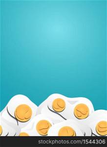 Vertical banner with 3d eggs cut out from paper. Fried eggs. Vector template for presentations, banners, flyers and your design. . Vertical banner with 3d eggs cut out from paper. Fried eggs. Vector template