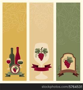 Vertical banners with grapes and wine.
