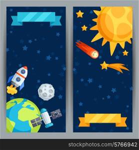 Vertical banners with solar system and planets.