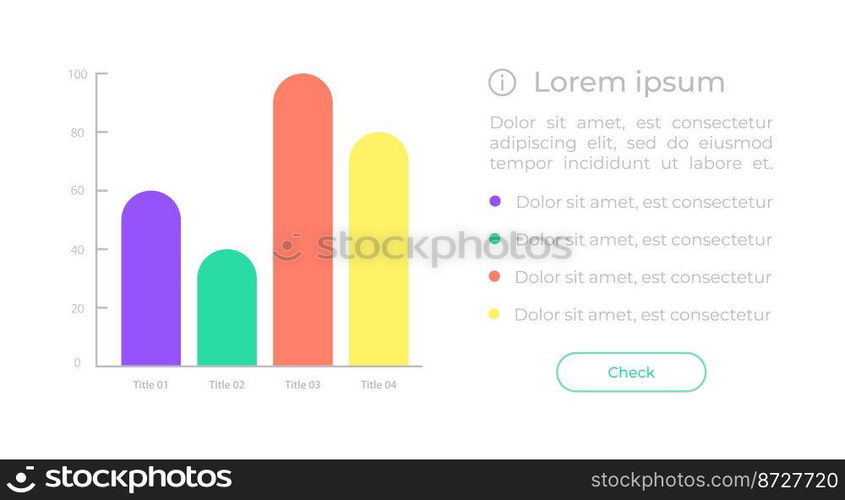 Vertical bar chart UI element template. Editable isolated vector dashboard component. Flat user interface. Visual data presentation. Web design widget for mobile application with light theme. Vertical bar chart UI element template
