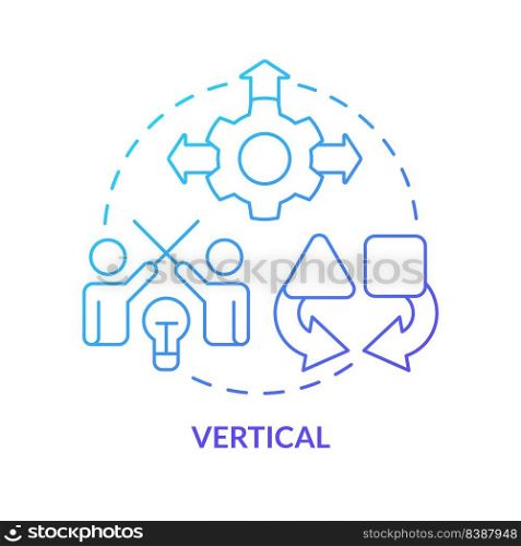 Vertical business merger blue gradient concept icon. Different stages integration. Type of merger abstract idea thin line illustration. Isolated outline drawing. Myriad Pro-Bold fonts used. Vertical business merger blue gradient concept icon