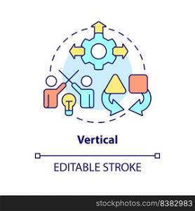 Vertical business merger concept icon. Different stages integration. Type of merger abstract idea thin line illustration. Isolated outline drawing. Editable stroke. Arial, Myriad Pro-Bold fonts used. Vertical business merger concept icon