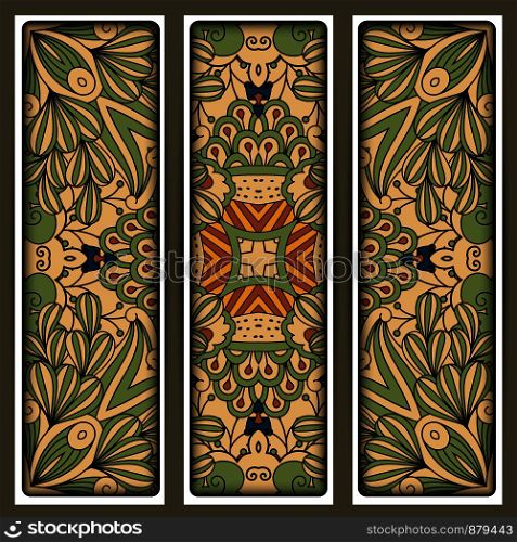 Vertical flyers set with colored nature pattern. Vector illustration. Flyers set with colored nature pattern