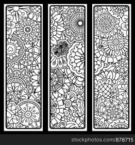 Vertical flyers set with tribal black and white pattern. Vector illustration. Vertical flyers set with tribal pattern