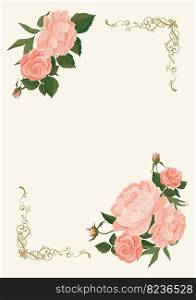 vertical frame large tender pink roses and peonies. Suitable for wedding decor and invitations