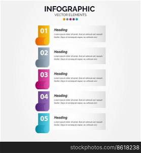 Vertical Infographic arrow design with 5 options or steps. Vector Illustration
