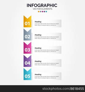 Vertical Infographic arrow design with 5 options or steps. Vector Illustration