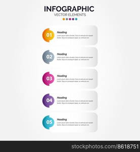 Vertical Infographic arrow design with 5 options or steps. Vector Illustration