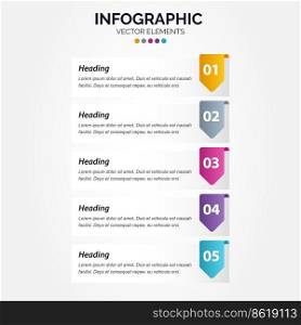 Vertical Infographic business marketing vector design colorful template folder 5 options or steps in minimal style Vector Illustration