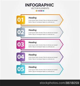 Vertical Infographic design template. Creative concept with 5 steps. Can be used for workflow layout. diagram. banner. webdesign. Vector illustration Vector Illustration