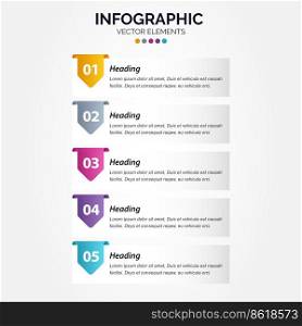 Vertical Infographic design template with 5 options or steps. Vector Illustration