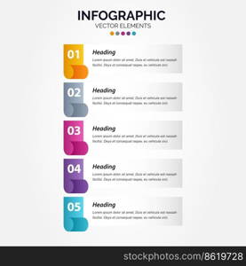 Vertical Infographic design template with 5 options or steps. Vector Illustration