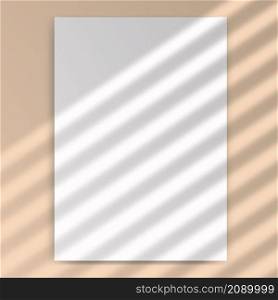 Vertical mock up of empty paper blank. Reflected blinds shadow from window. Realistic silhouette effect background. Vector illustration. Vertical mock up of empty paper blank. Reflected blinds shadow from window. Realistic silhouette effect background. Vector