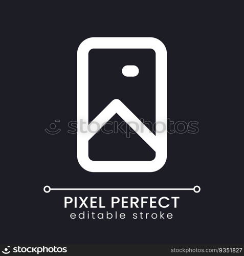 Vertical picture pixel perfect white linear ui icon for dark theme. Photo and video format. Vector line pictogram. Isolated user interface symbol for night mode. Editable stroke. Poppins font used. Vertical picture pixel perfect white linear ui icon for dark theme