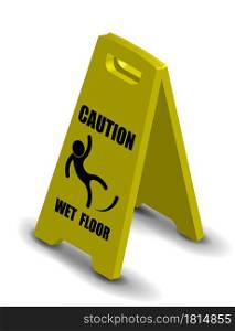 vertical plastic warning sign slippery floor on a yellow background. Isolated vector