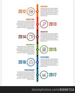 Vertical timeline infographics template with colorful circles, workflow or process diagram, vector eps10 illustration. Vertical Timeline