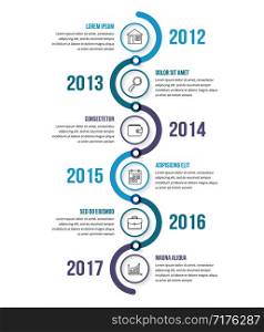 Vertical timeline infographics template with colorful circles, workflow or process diagram, vector eps10 illustration. Vertical Timeline Infographics Template