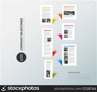 Vertical vector Infographic timeline report template with paper bubbles, photos and fresh colors. Vector vertical infographic timeline report template