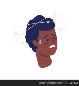 Vertigo woman african-american 2D vector avatar illustration. Unsteady woman cartoon character face. Seeing stars female portrait. Dizziness weakness flat color user profile image isolated on white. Vertigo woman african-american 2D vector avatar illustration