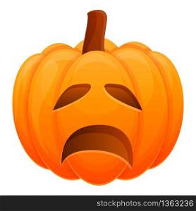 Very sad pumpkin icon. Cartoon of very sad pumpkin vector icon for web design isolated on white background. Very sad pumpkin icon, cartoon style